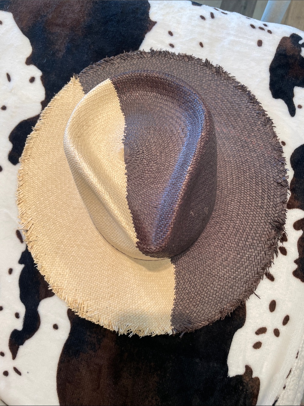 Two-Tone Brown and Natural Straw Sun Hat